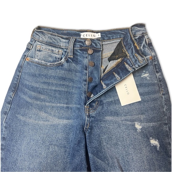 Cello High Rise Boyfriend Jeans in Dark Blue with distressed details Size 3 NWT - Picture 3 of 5
